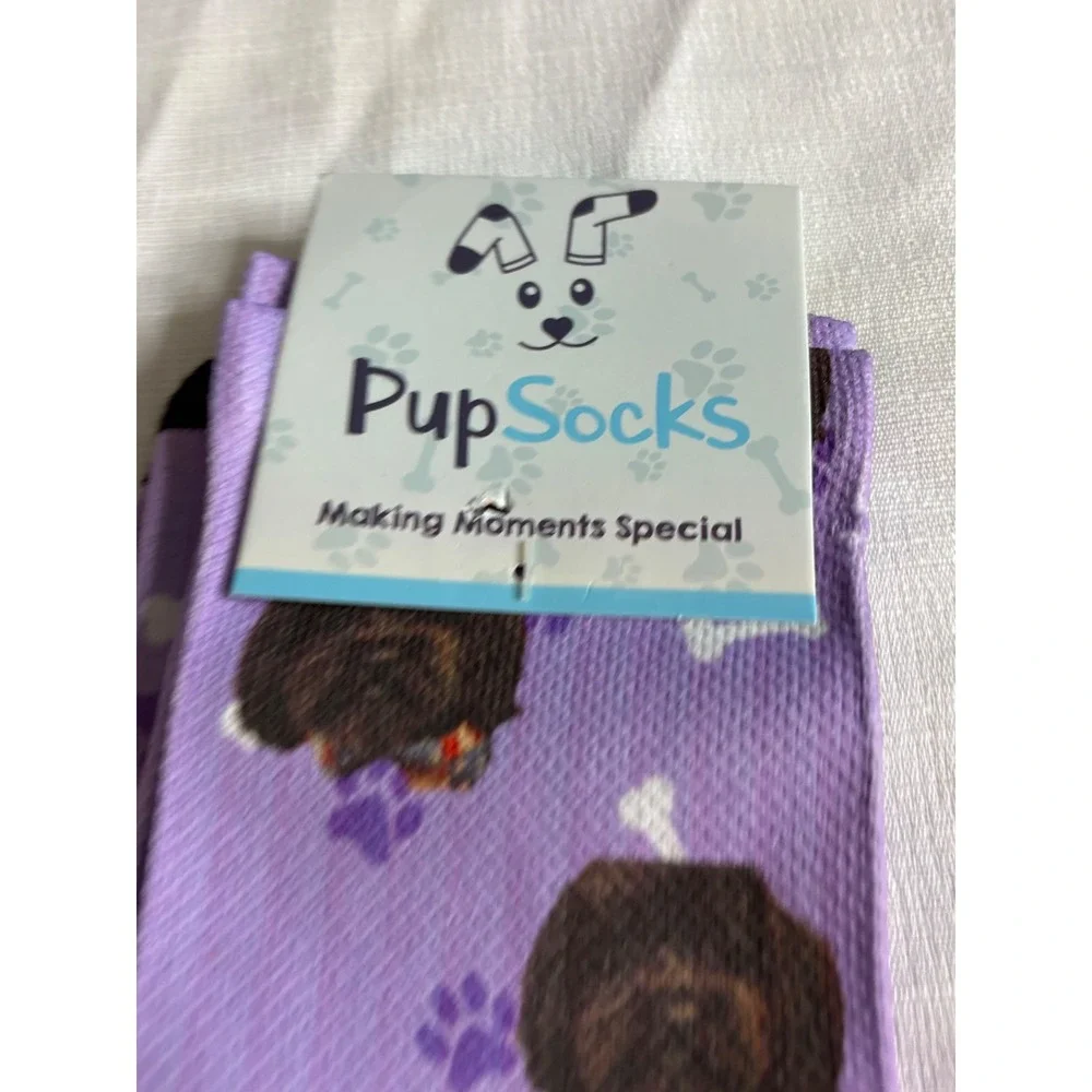 PupSocks Purple Dog Print Novelty Crew Socks Bones Paw Prints One Size